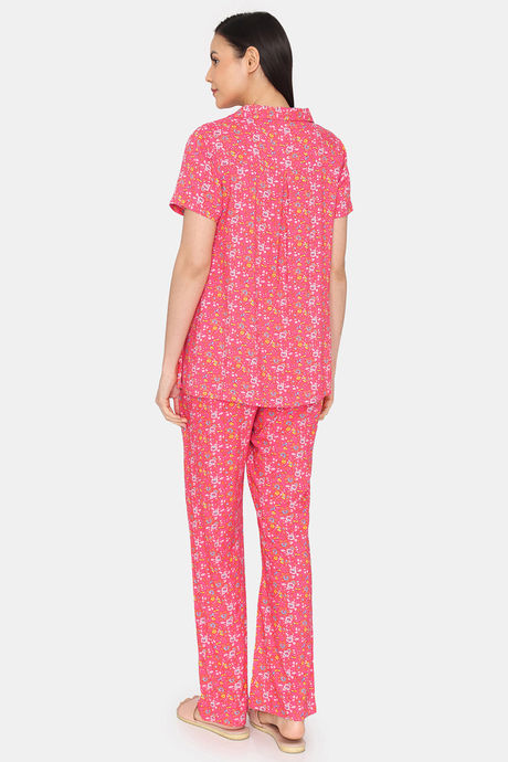 Zivame Maternity Floral Pop Woven Pyjama Set - Coral Paradise — image 3